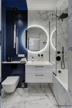 ORB Modern Round LED Backlit Bathroom Mirror – Frameless Circular Floating Mirror with Soft Ambient Lighting - Wall