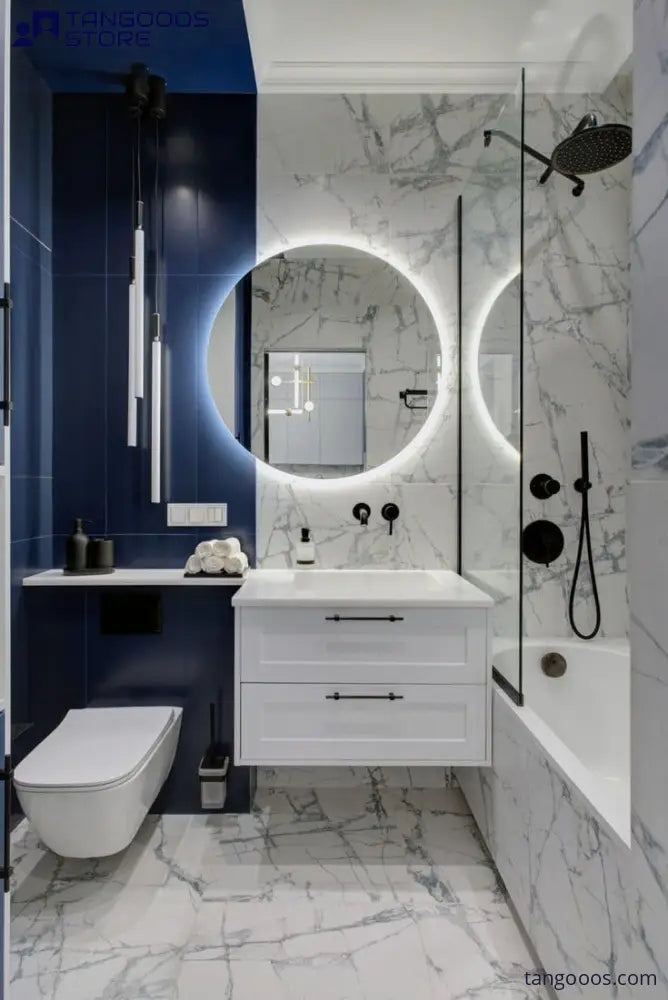 ORB Modern Round LED Backlit Bathroom Mirror – Frameless Circular Floating Mirror with Soft Ambient Lighting - Wall
