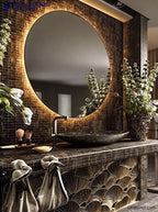 ORB Modern Round LED Backlit Bathroom Mirror – Frameless Circular Floating Mirror with Soft Ambient Lighting - Wall