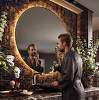 ORB Modern Round LED Backlit Bathroom Mirror – Frameless Circular Floating Mirror with Soft Ambient Lighting - Wall