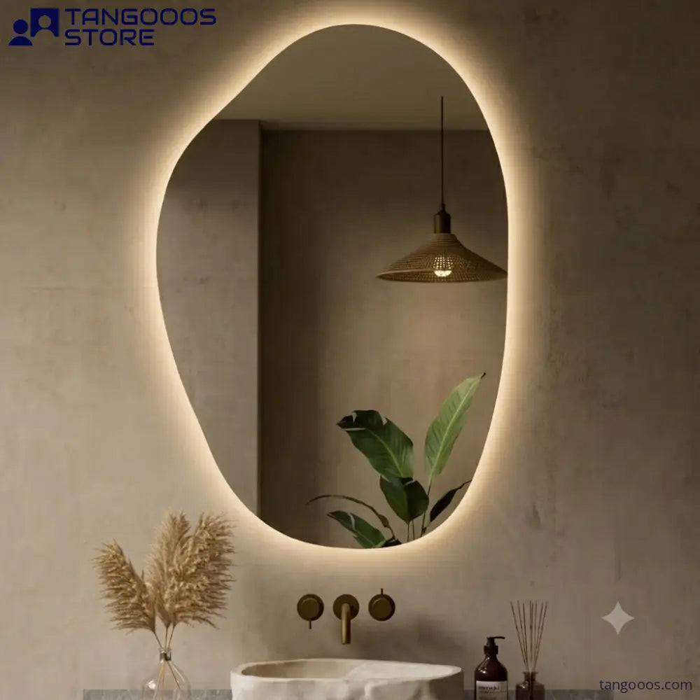 ROCO Asymmetric Organic LED Vanity Mirror – Frameless Irregular Mirror with LED Backlit Halo - Wall Mirror