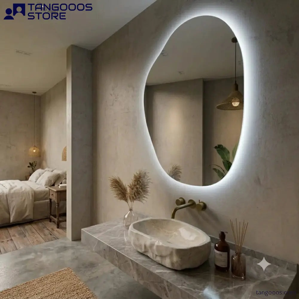 ROCO Asymmetric Organic LED Vanity Mirror – Frameless Irregular Mirror with LED Backlit Halo - Wall Mirror