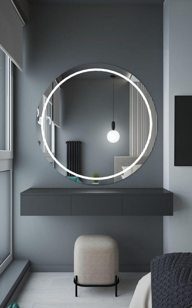 Round Mirror with Back LED Lighting, Warm LED Light, 80cm Diameter