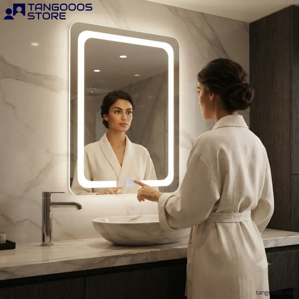 SOFT Vertical LED Vanity Mirror – Rounded Corner Rectangle Mirror with Front Frosted Lighting Ambient Backlight & Touch