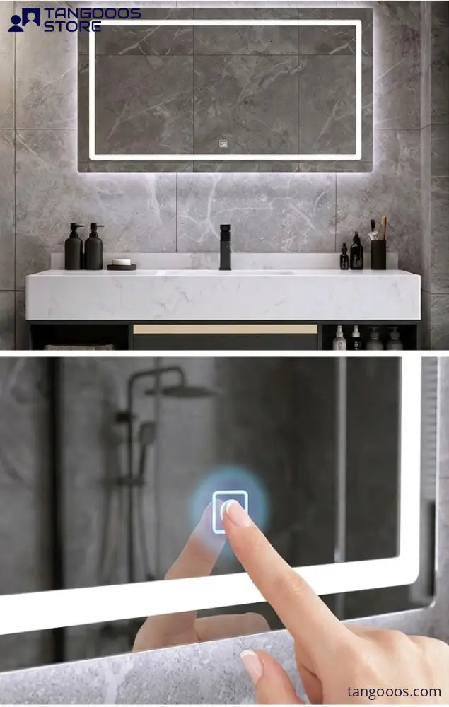 ZONTA LED Bathroom Vanity Mirror – Rectangular Frameless Mirror with Front Frosted Lighting Ambient Backlight & Touch